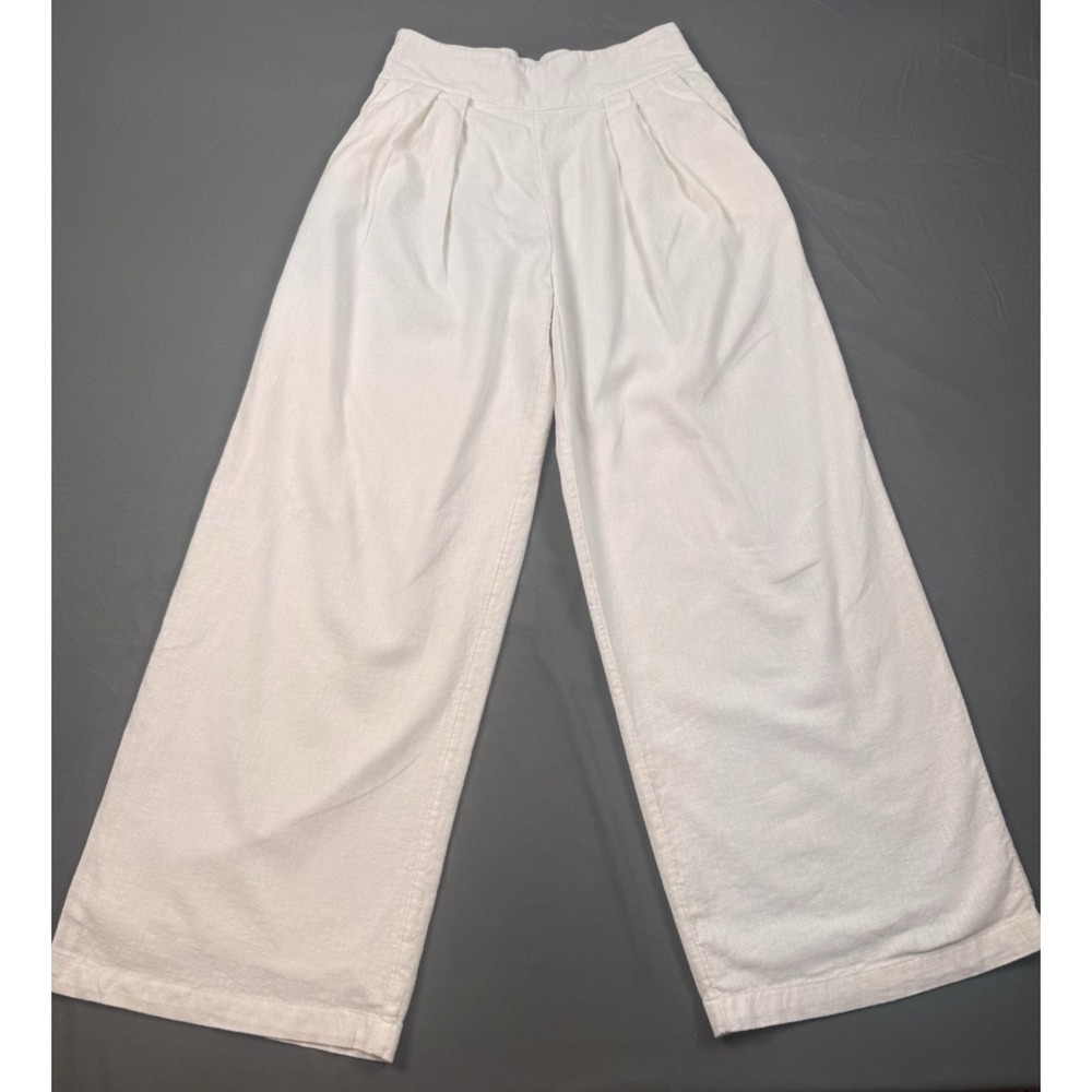 Abercrombie & Fitch Linen Blend High Rise Wide Leg Pleated Pants White Sz Small